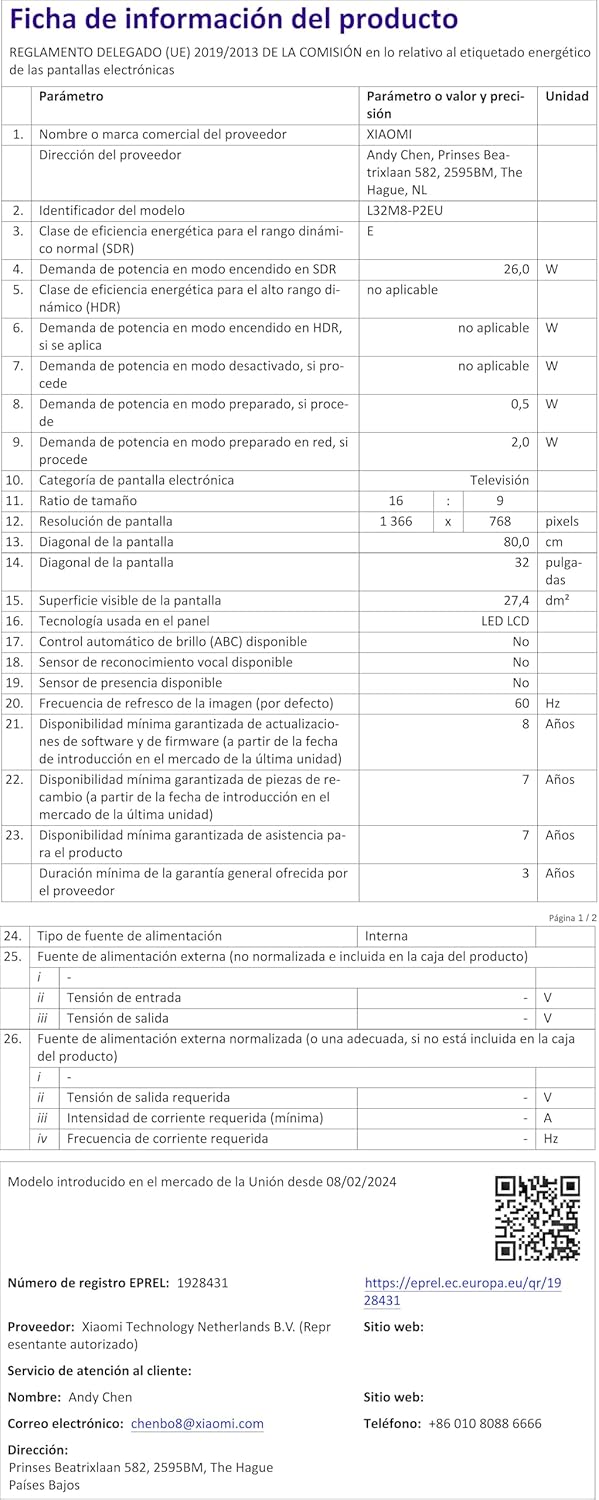 TV Xiaomi 32" A 2025 - Smart TV HD HDR, 32M8-P2EU