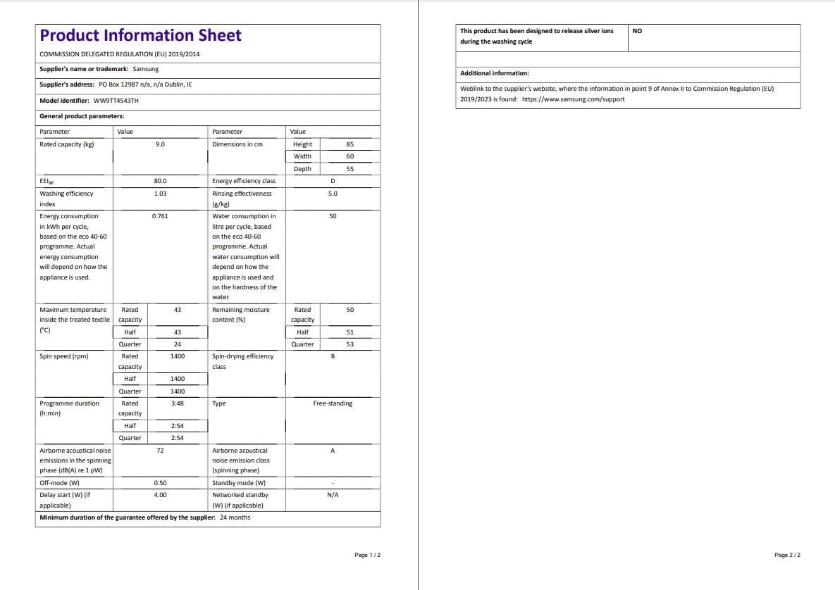 Lavadora Samsung WW9TT4543TH/EG, 8 kg 1.400 rpm AddWash - D