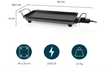 Plancha de aluminio fundido, superficie de 46 x 26 cm, 2000 W
