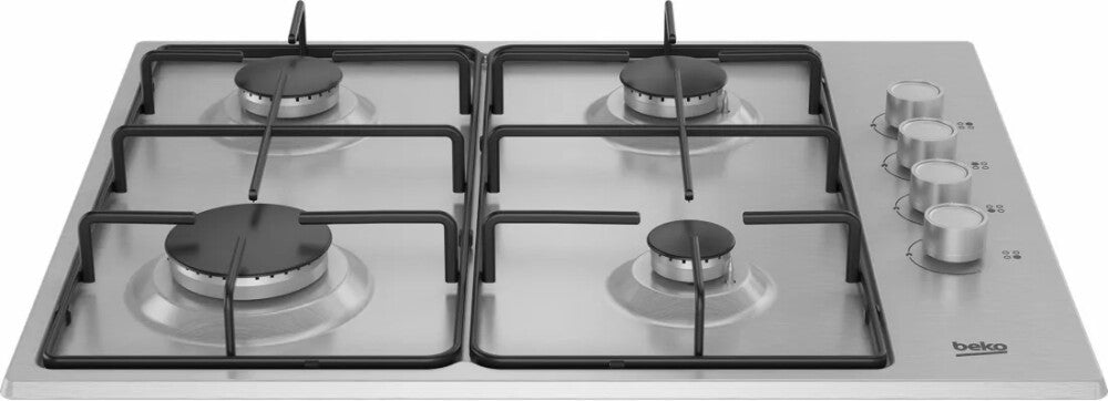 Placa de gas de 60 cm con mandos laterales inox. Beko - HIBG64120