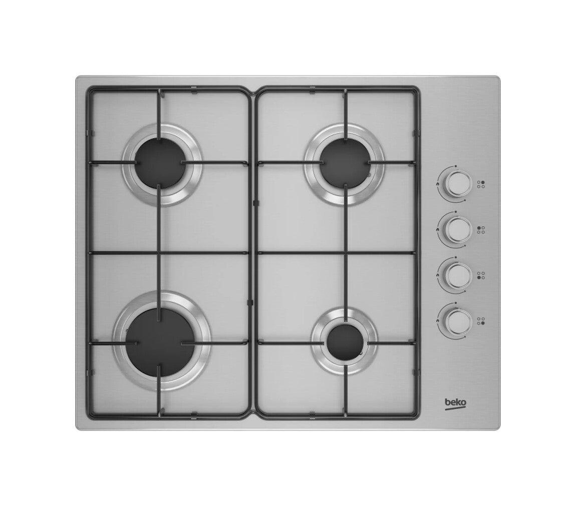 Placa de gas de 60 cm con mandos laterales inox. Beko - HIBG64120