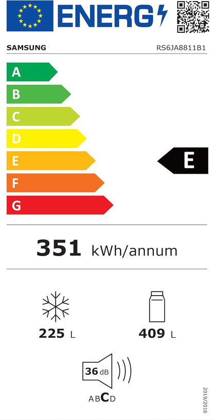 Frigorífico Americano Samsung RS6JA8811B1/EG Side-by-Side, E, 634 ℓ, acero negro de primera calidad.