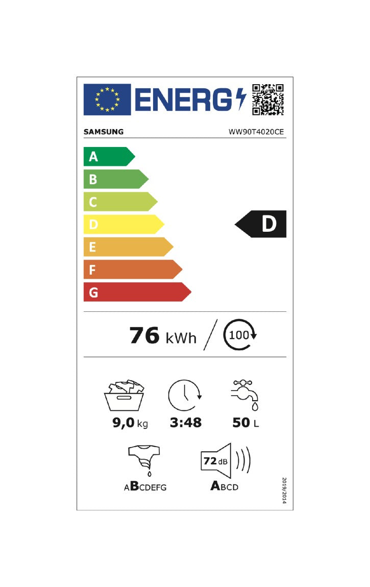Lavadora Samsung WW90T4020CE,  60cm, 9 kg., blanco