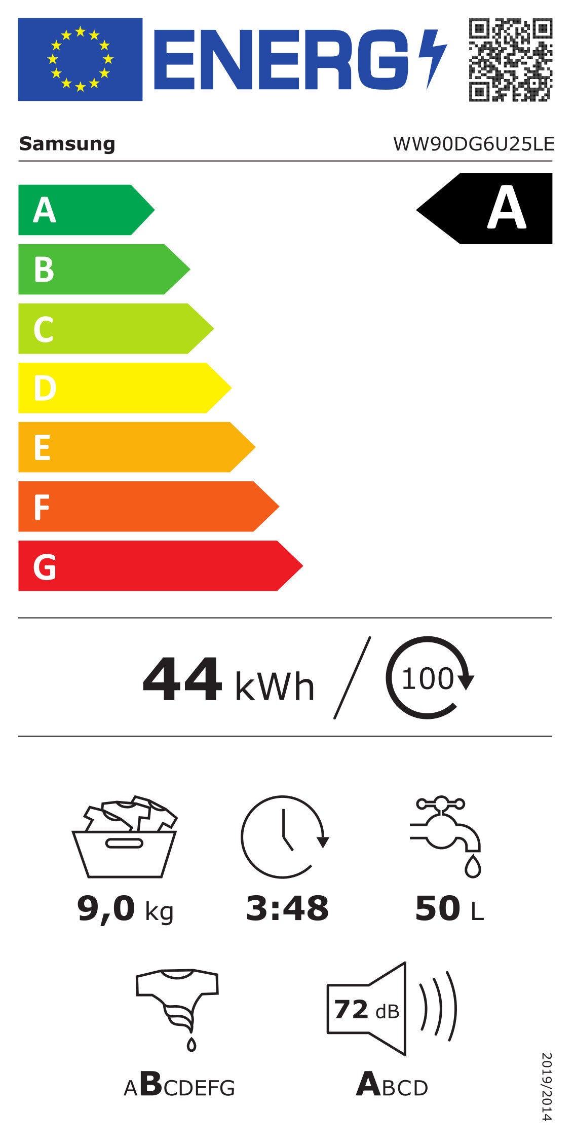 Lavadora Samsung Serie 6 AI Energy WW90DG6U25LEU con WiFi, 9 kg, color blanco